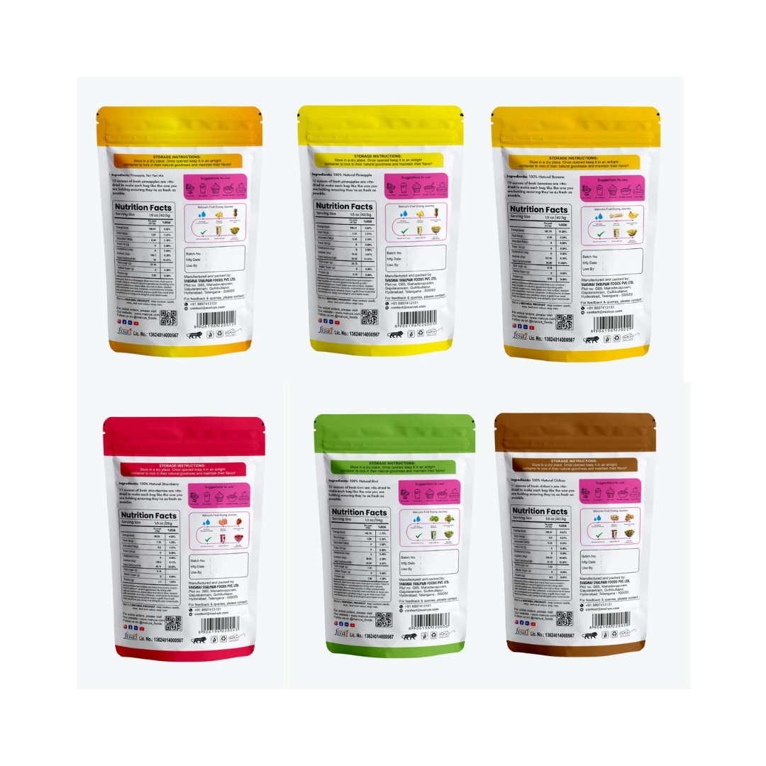 Back-of-pack view of Ultimate Fruit Fusion displaying nutrition facts, storage instructions, and clean ingredient details with no added sugar.